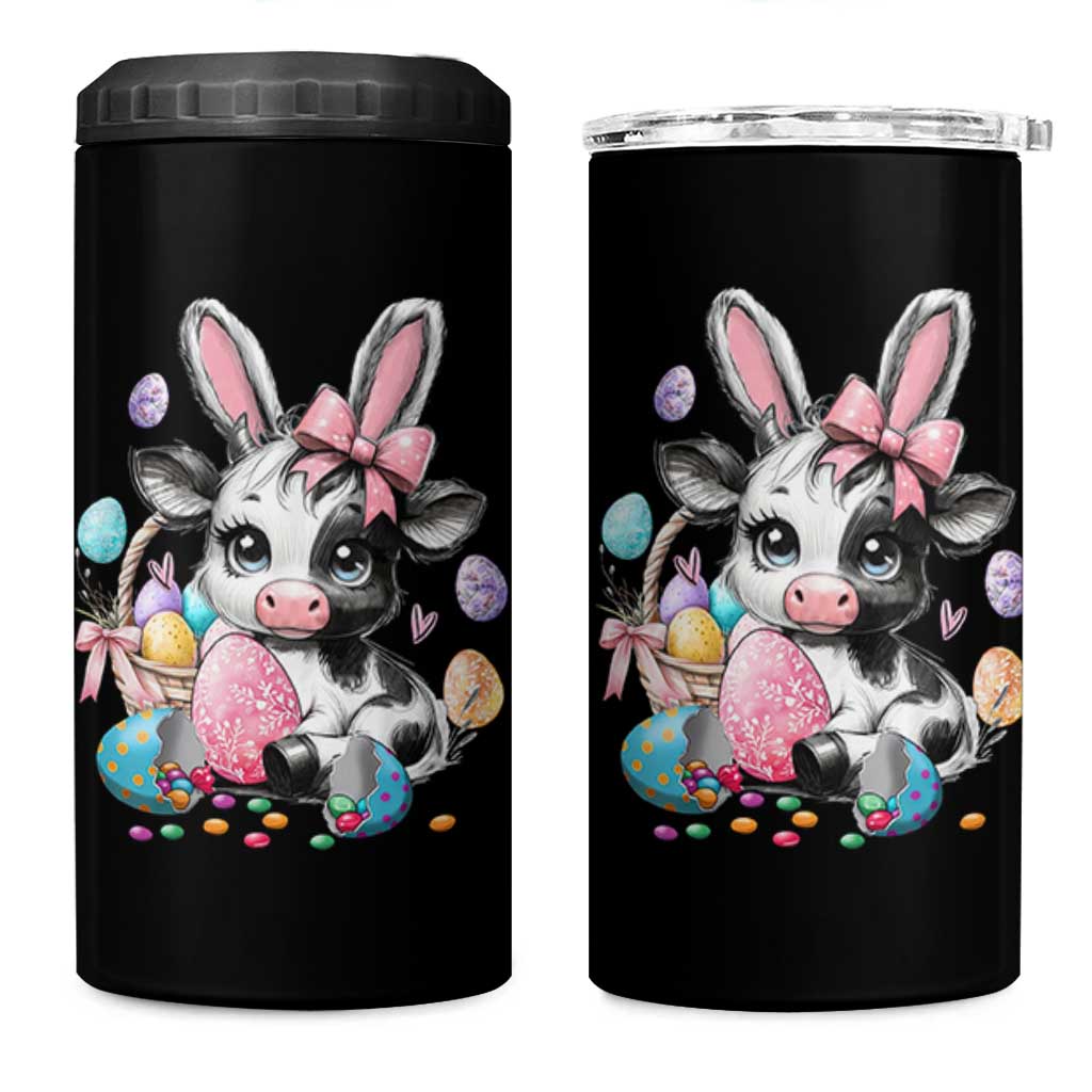 Easter Day Cow 4 in 1 Can Cooler Tumbler Cute Cow Bunny Heifer - Wonder Print Shop