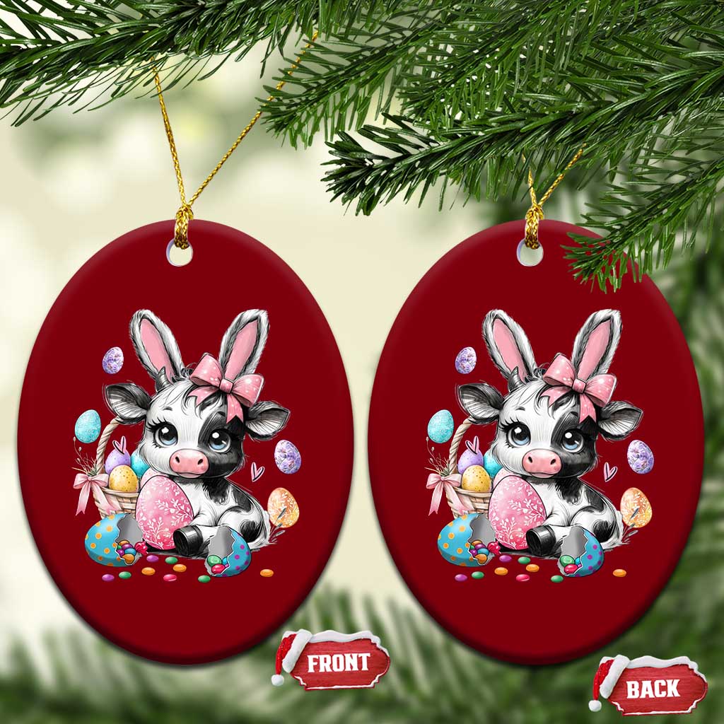 Easter Day Cow Ceramic Ornament Cute Cow Bunny Heifer - Wonder Print Shop
