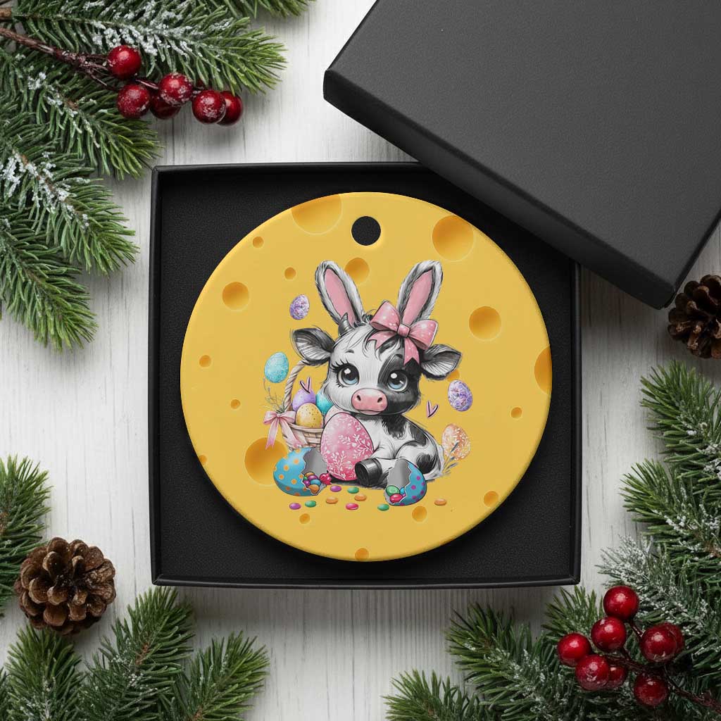 Easter Day Cow Ceramic Ornament Cute Cow Bunny Heifer - Wonder Print Shop