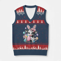 Easter Day Cow V-Neck Knit Sweater Vest Cute Cow Bunny Heifer - Wonder Print Shop