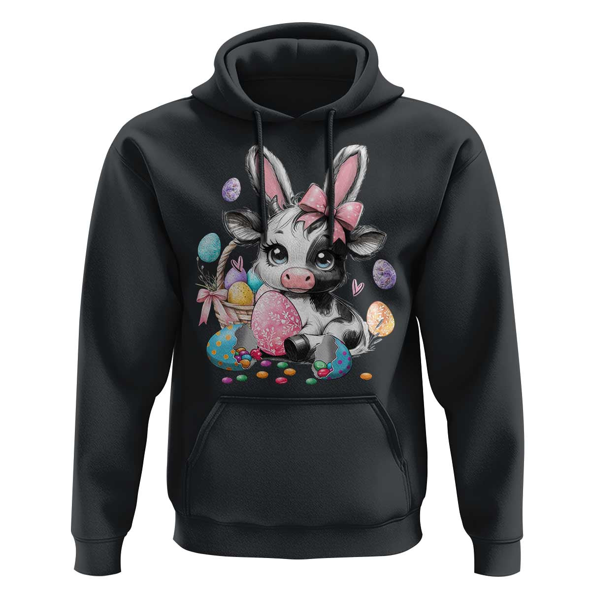 Easter Day Cow Hoodie Cute Cow Bunny Heifer - Wonder Print Shop