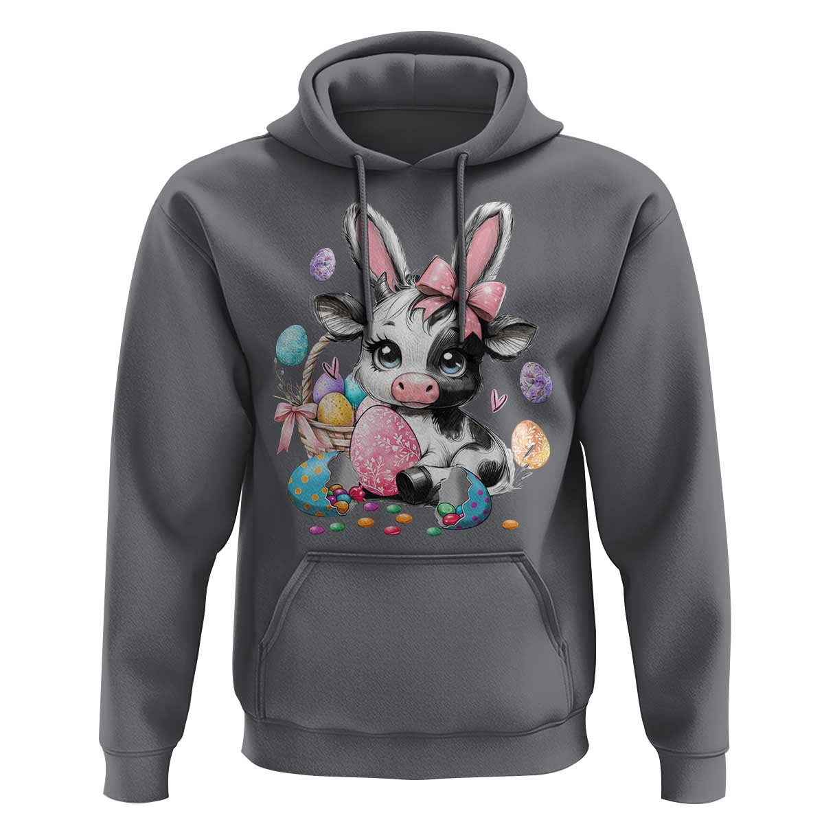 Easter Day Cow Hoodie Cute Cow Bunny Heifer - Wonder Print Shop