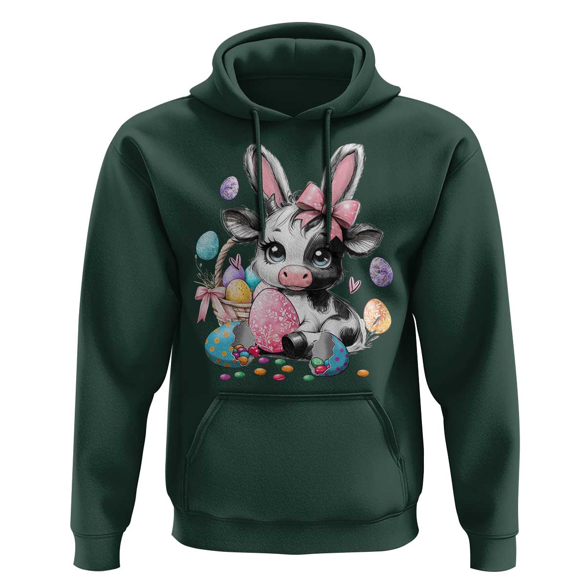 Easter Day Cow Hoodie Cute Cow Bunny Heifer - Wonder Print Shop