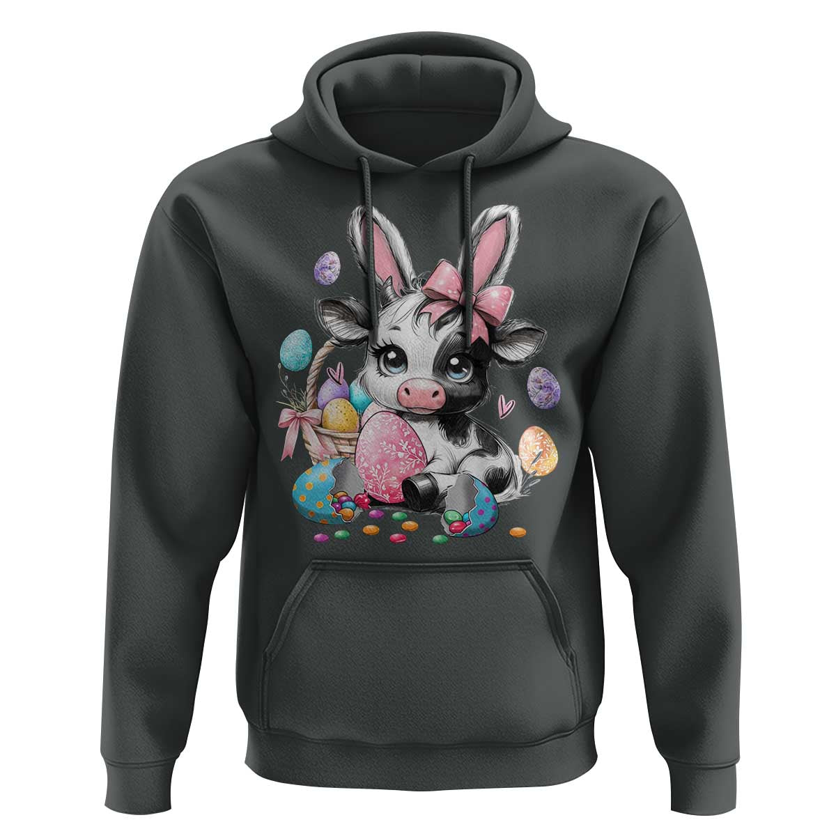 Easter Day Cow Hoodie Cute Cow Bunny Heifer - Wonder Print Shop