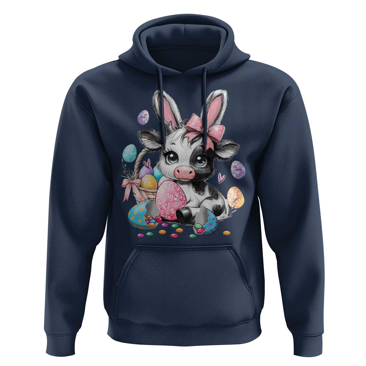 Easter Day Cow Hoodie Cute Cow Bunny Heifer - Wonder Print Shop