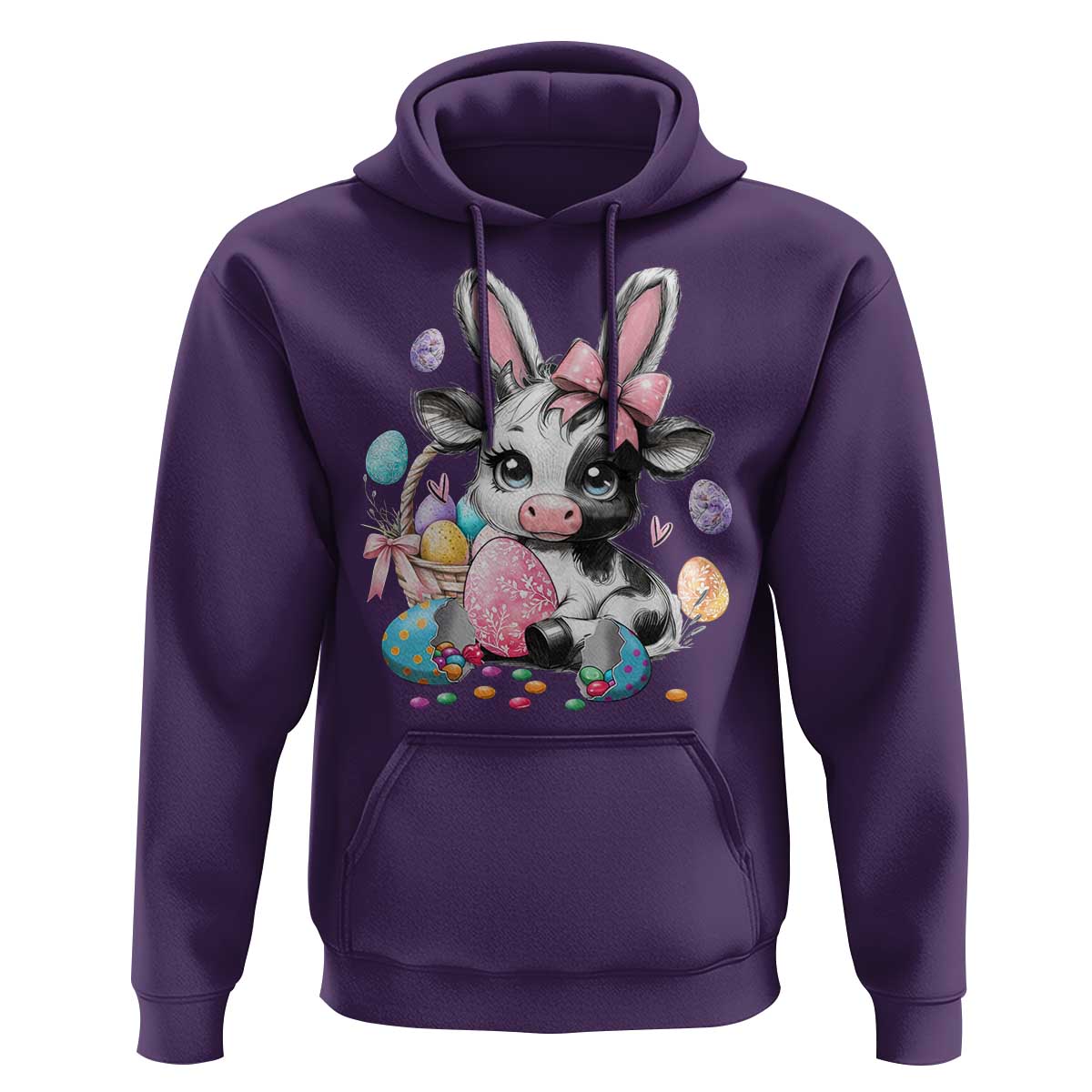 Easter Day Cow Hoodie Cute Cow Bunny Heifer - Wonder Print Shop