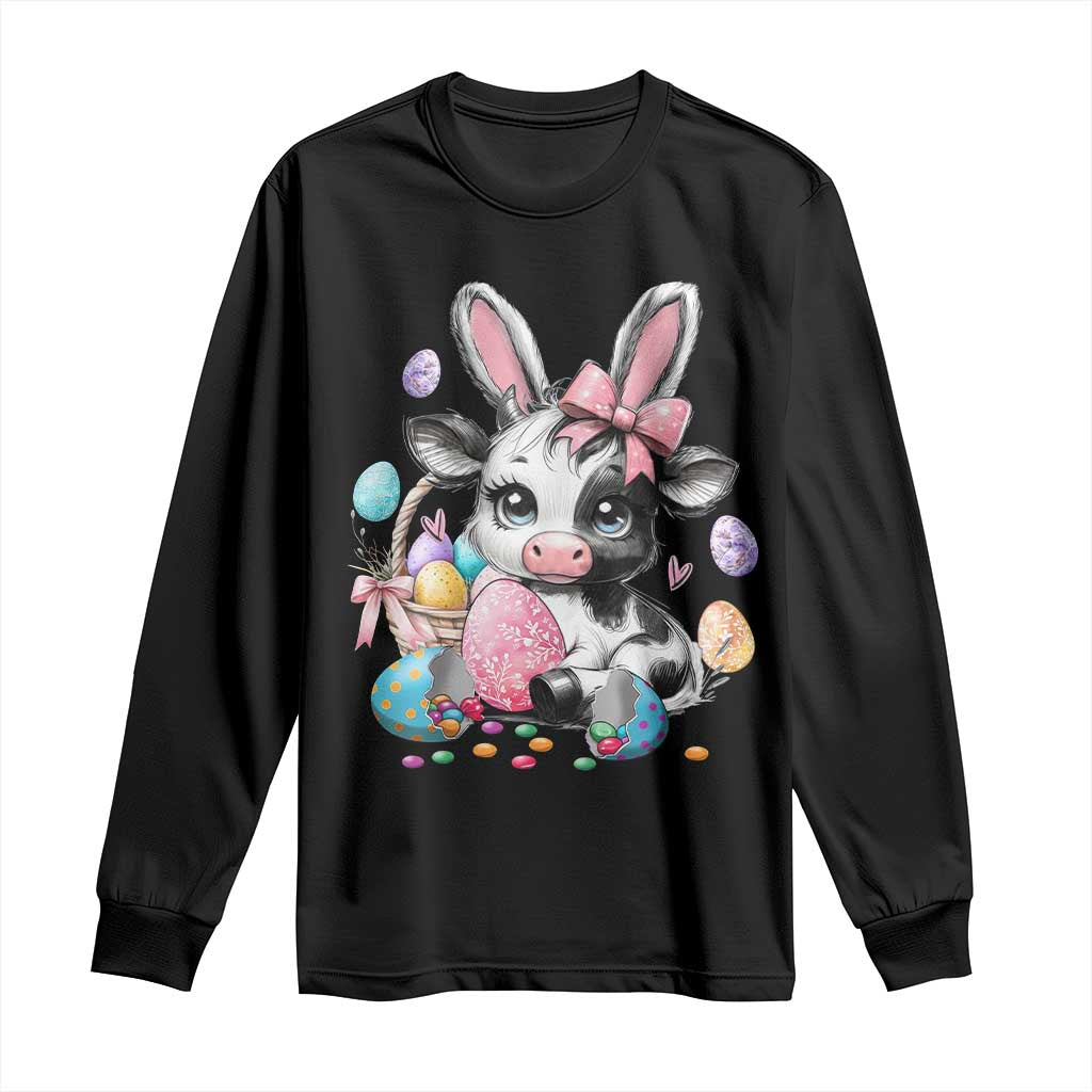 Easter Day Cow Long Sleeve Shirt Cute Cow Bunny Heifer - Wonder Print Shop