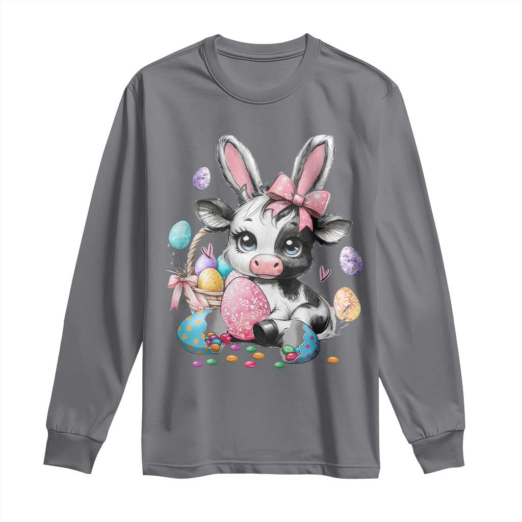 Easter Day Cow Long Sleeve Shirt Cute Cow Bunny Heifer - Wonder Print Shop