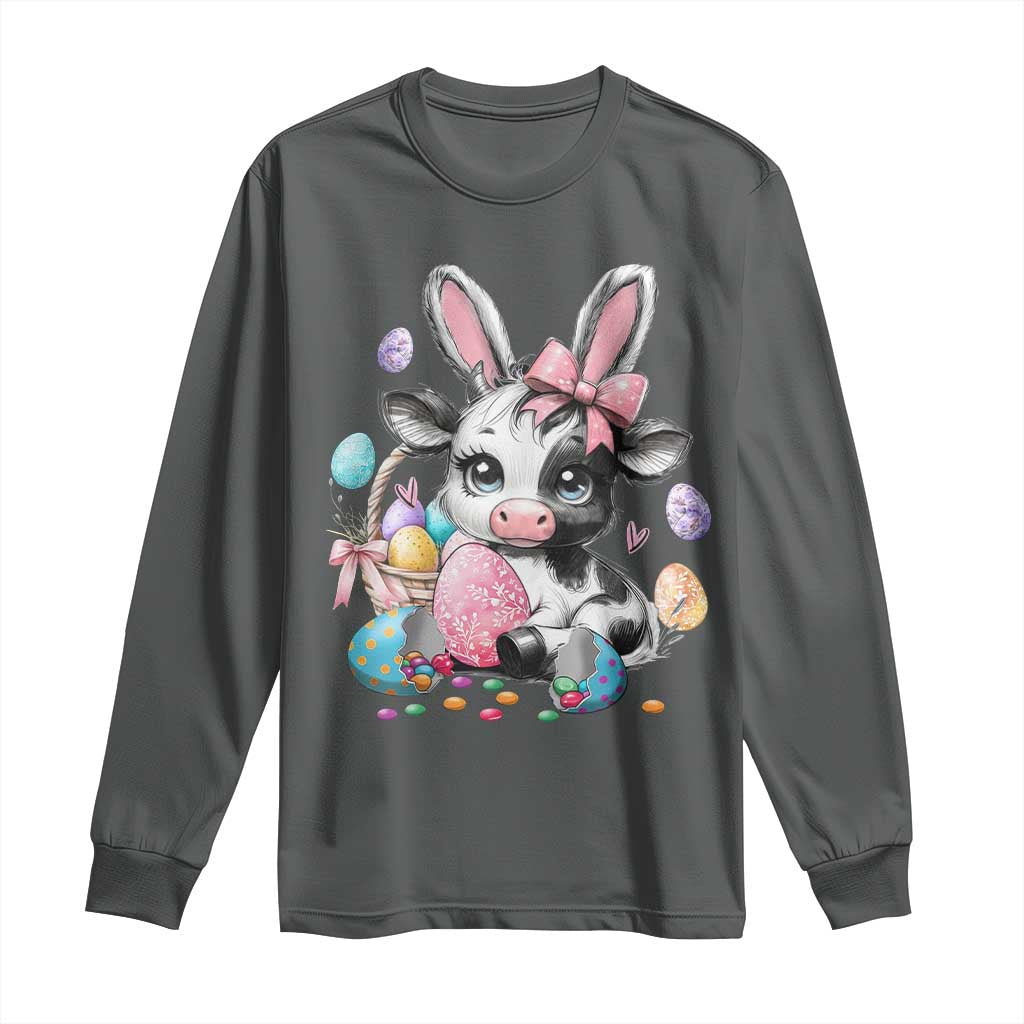 Easter Day Cow Long Sleeve Shirt Cute Cow Bunny Heifer - Wonder Print Shop