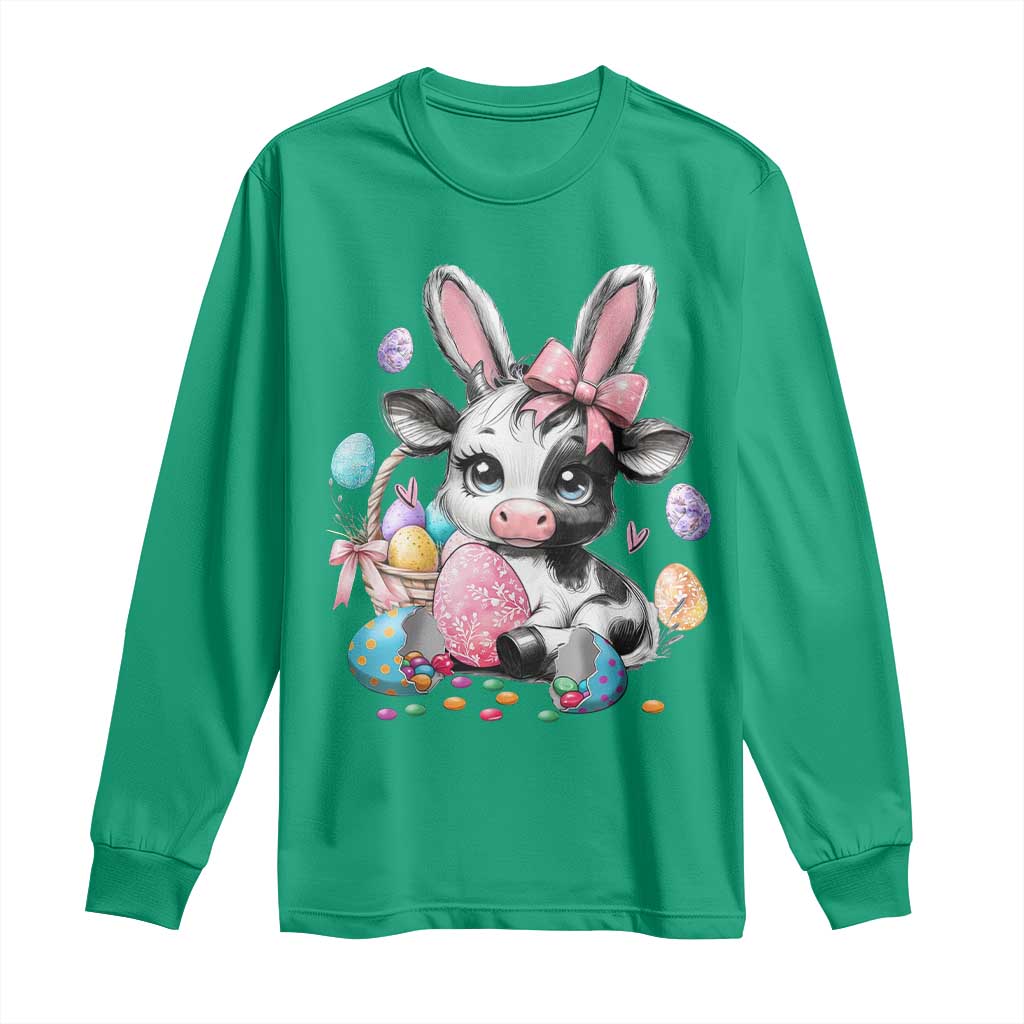 Easter Day Cow Long Sleeve Shirt Cute Cow Bunny Heifer - Wonder Print Shop