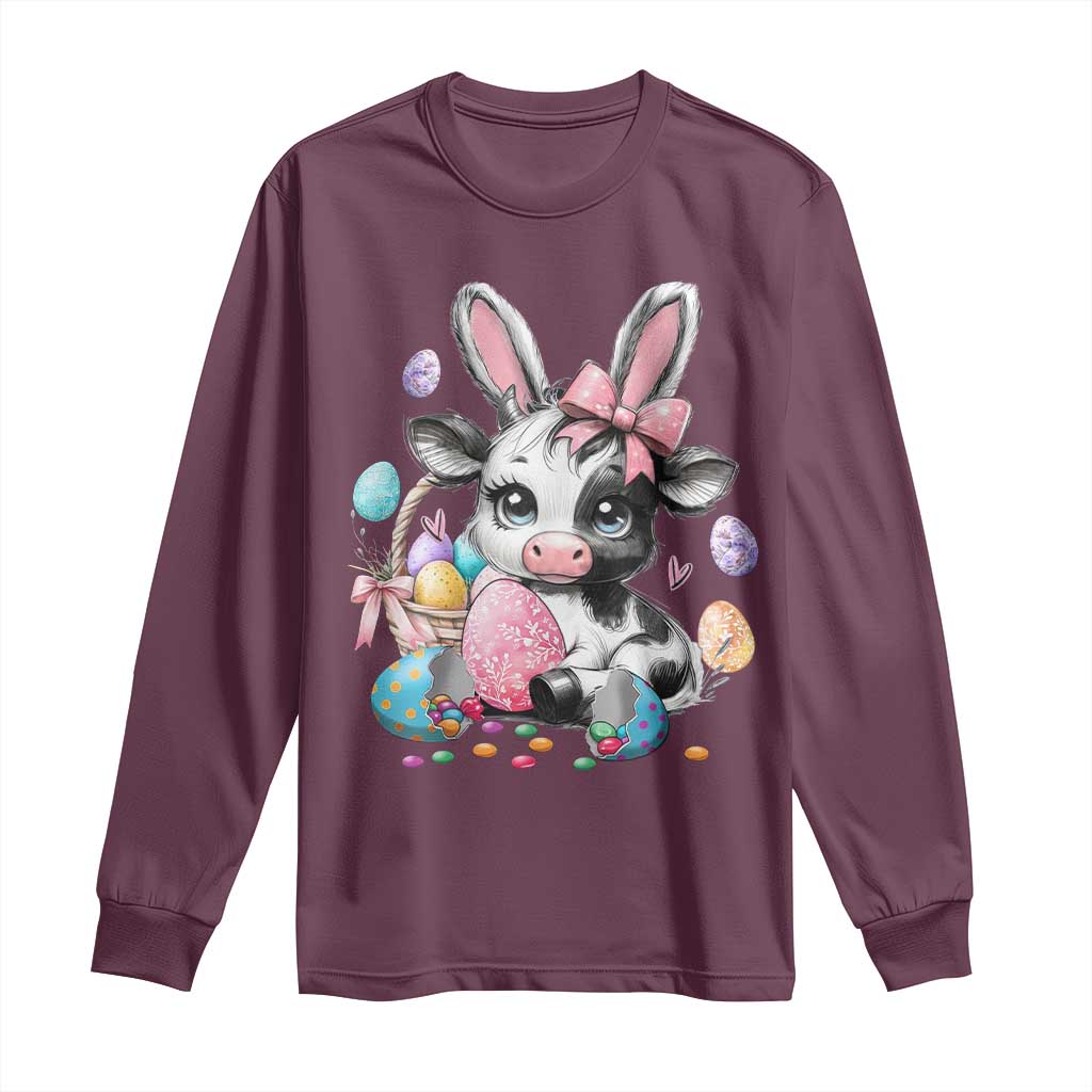 Easter Day Cow Long Sleeve Shirt Cute Cow Bunny Heifer - Wonder Print Shop