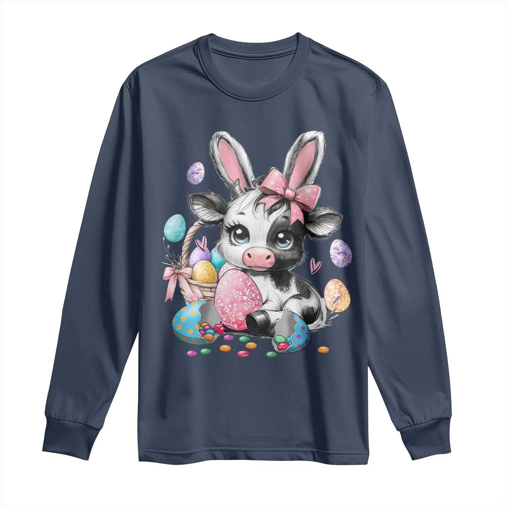 Easter Day Cow Long Sleeve Shirt Cute Cow Bunny Heifer - Wonder Print Shop