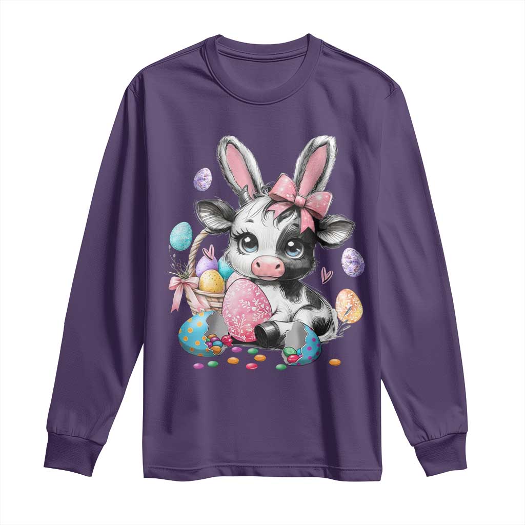 Easter Day Cow Long Sleeve Shirt Cute Cow Bunny Heifer - Wonder Print Shop