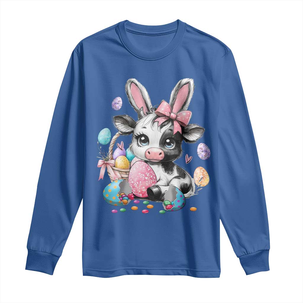 Easter Day Cow Long Sleeve Shirt Cute Cow Bunny Heifer - Wonder Print Shop