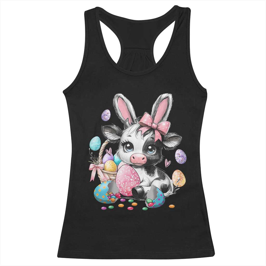 Easter Day Cow Racerback Tank Top Cute Cow Bunny Heifer - Wonder Print Shop