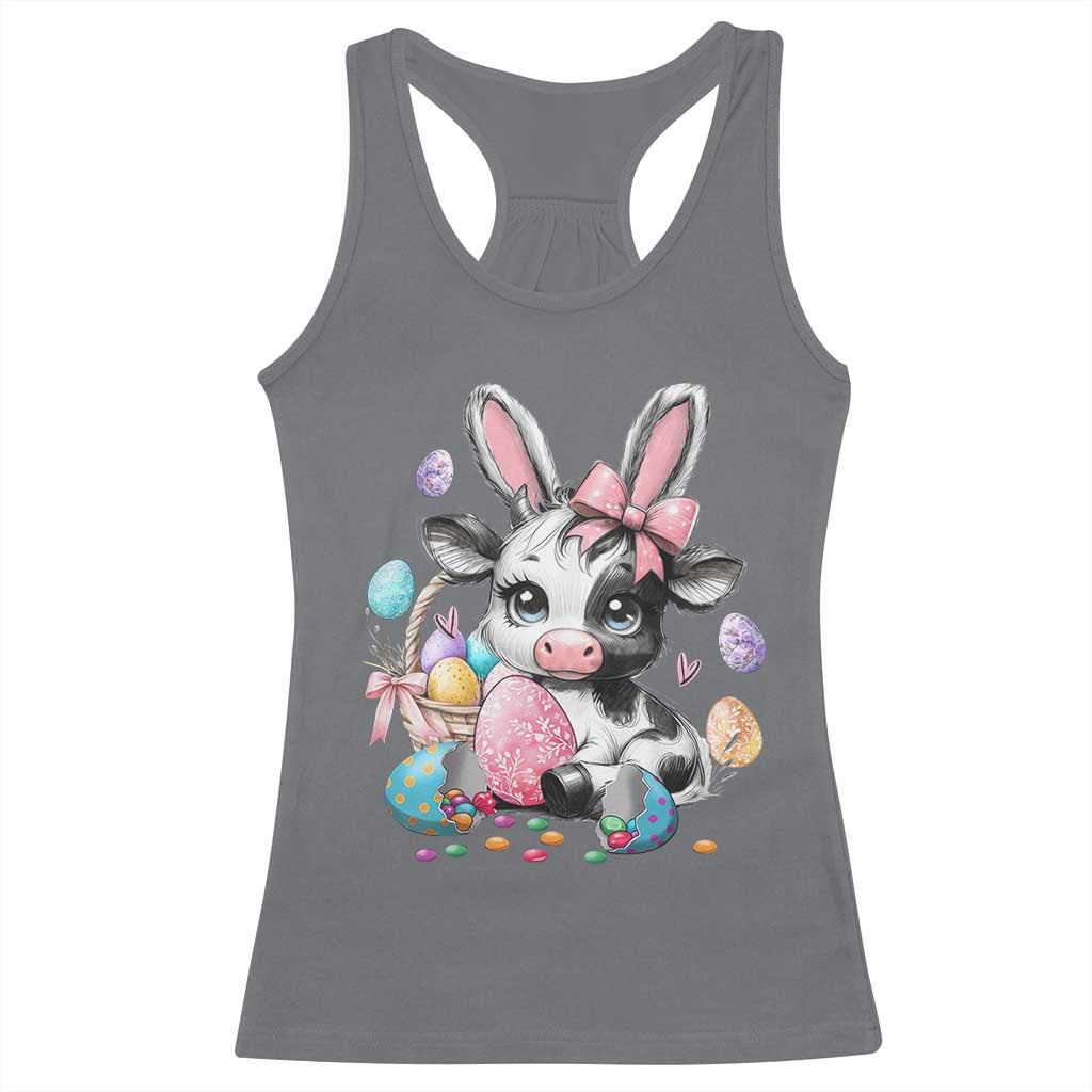 Easter Day Cow Racerback Tank Top Cute Cow Bunny Heifer - Wonder Print Shop