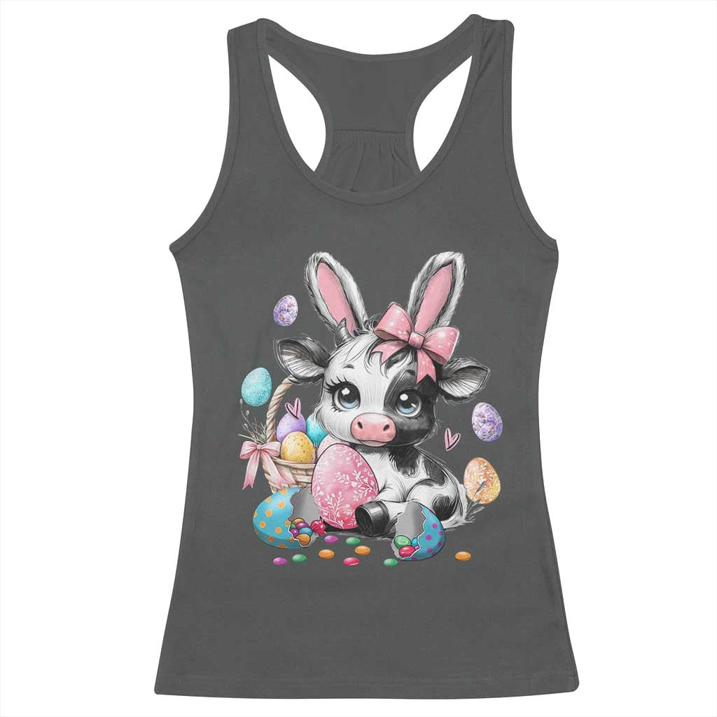 Easter Day Cow Racerback Tank Top Cute Cow Bunny Heifer - Wonder Print Shop