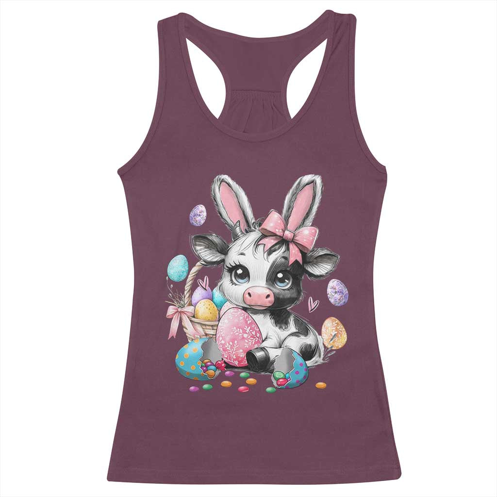 Easter Day Cow Racerback Tank Top Cute Cow Bunny Heifer - Wonder Print Shop