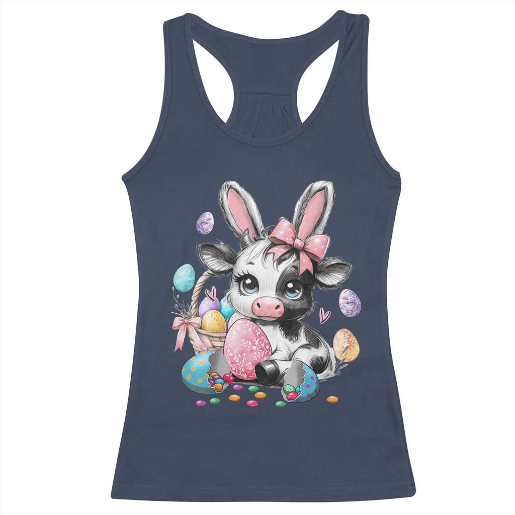 Easter Day Cow Racerback Tank Top Cute Cow Bunny Heifer - Wonder Print Shop
