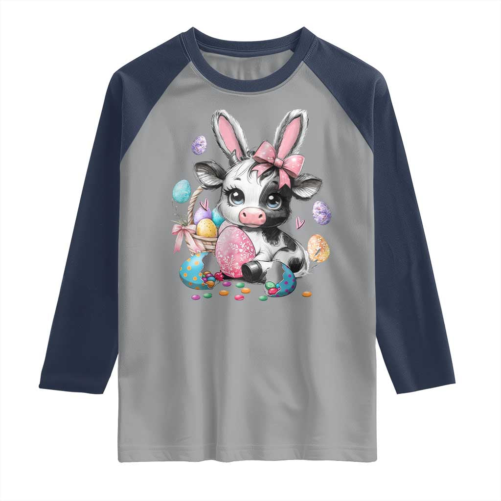 Easter Day Cow Raglan Shirt Cute Cow Bunny Heifer - Wonder Print Shop