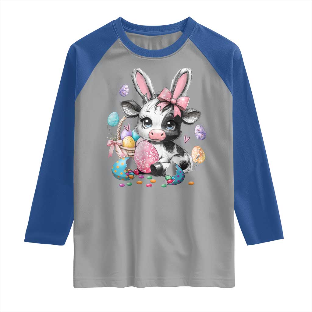 Easter Day Cow Raglan Shirt Cute Cow Bunny Heifer - Wonder Print Shop