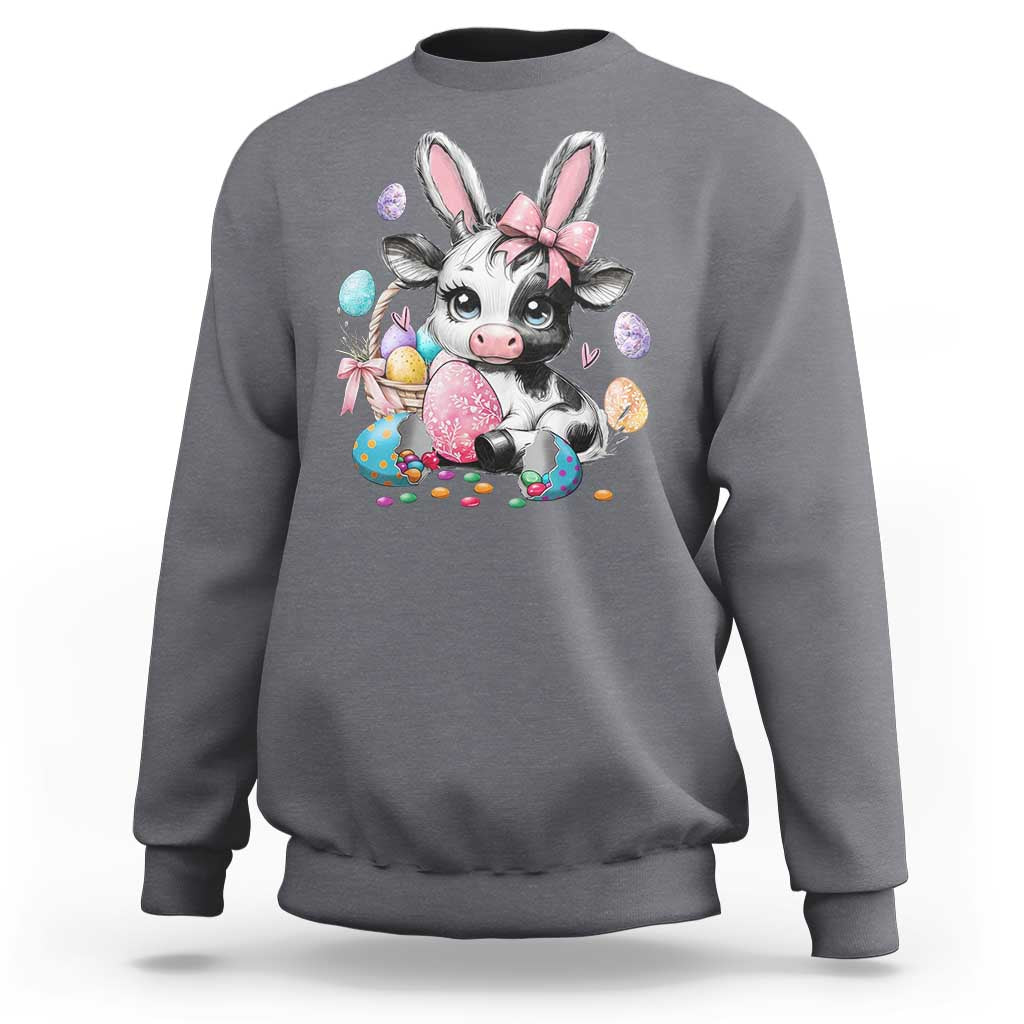 Easter Day Cow Sweatshirt Cute Cow Bunny Heifer - Wonder Print Shop
