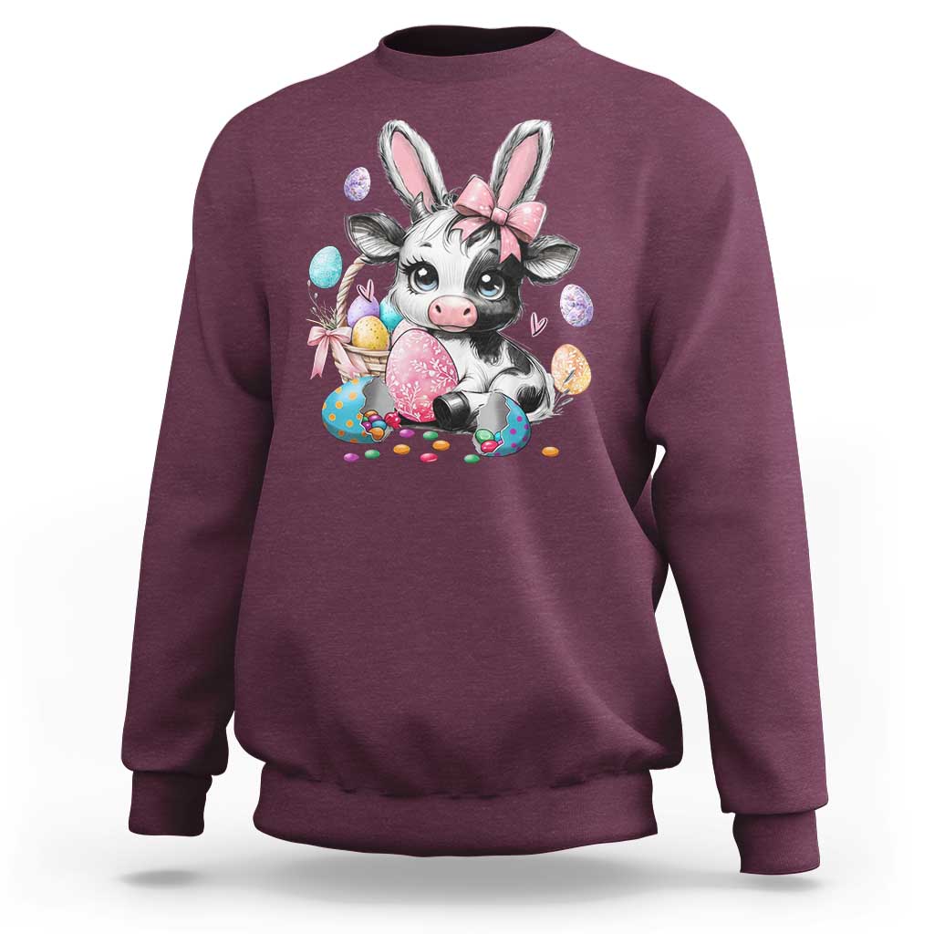 Easter Day Cow Sweatshirt Cute Cow Bunny Heifer - Wonder Print Shop