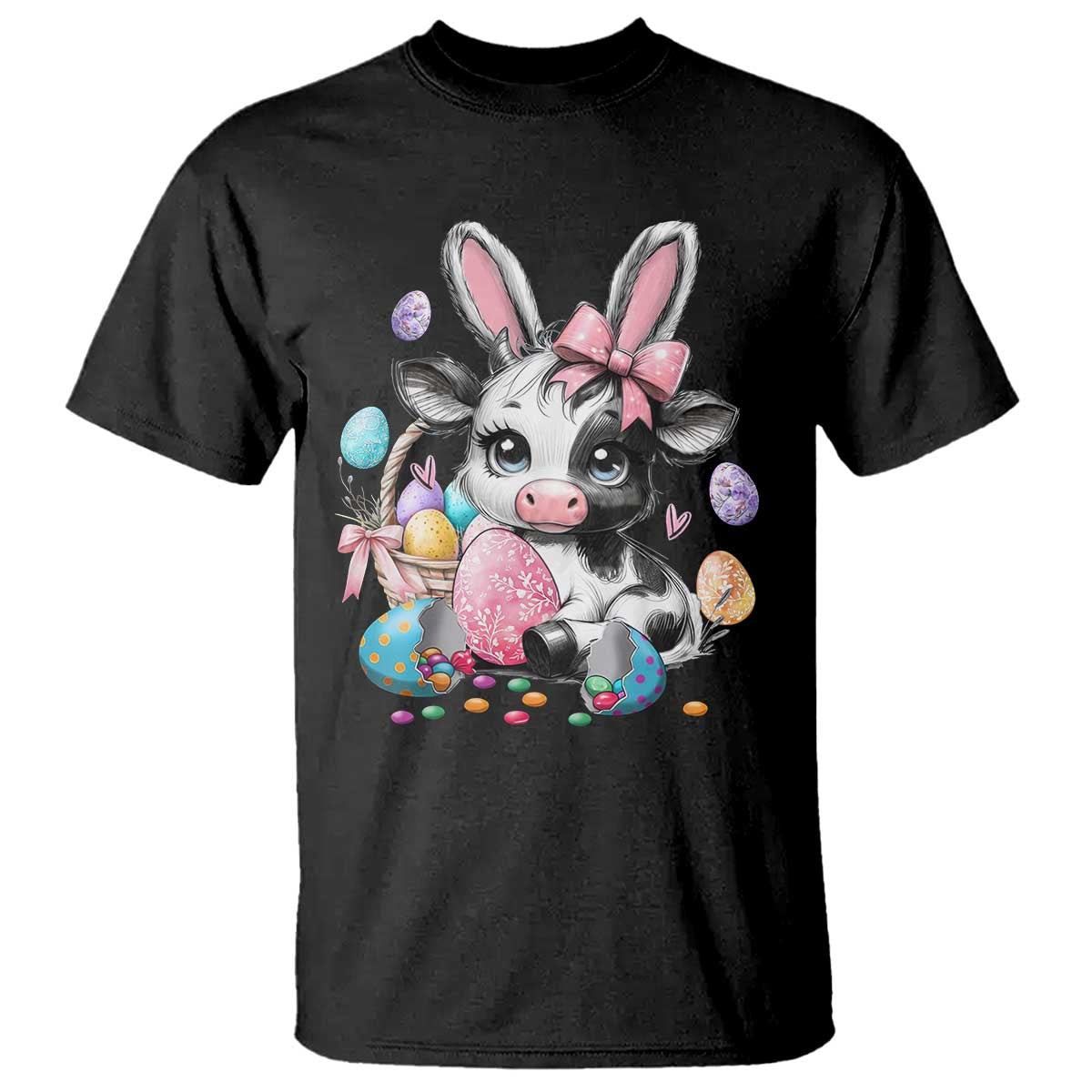 Easter Day Cow T Shirt Cute Cow Bunny Heifer - Wonder Print Shop