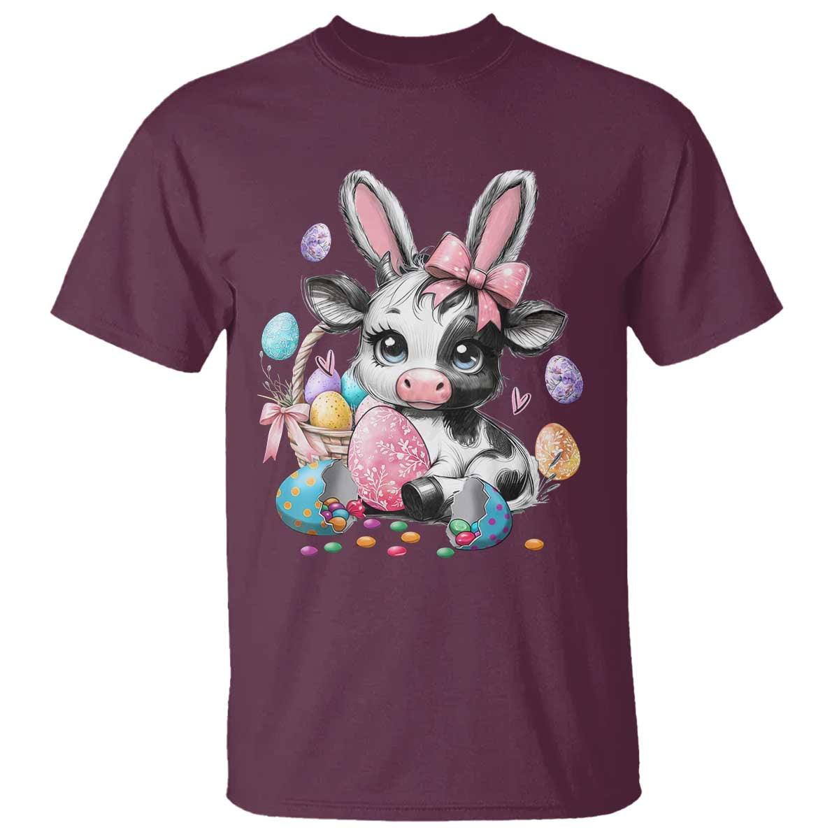 Easter Day Cow T Shirt Cute Cow Bunny Heifer - Wonder Print Shop