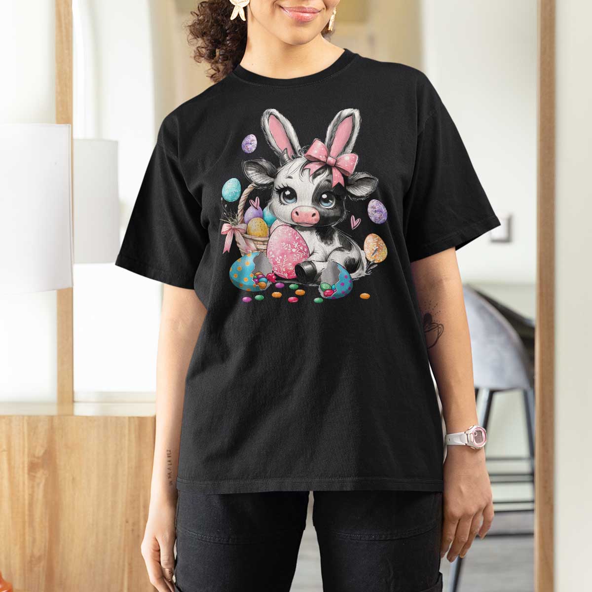 Easter Day Cow T Shirt For Women Cute Cow Bunny Heifer - Wonder Print Shop