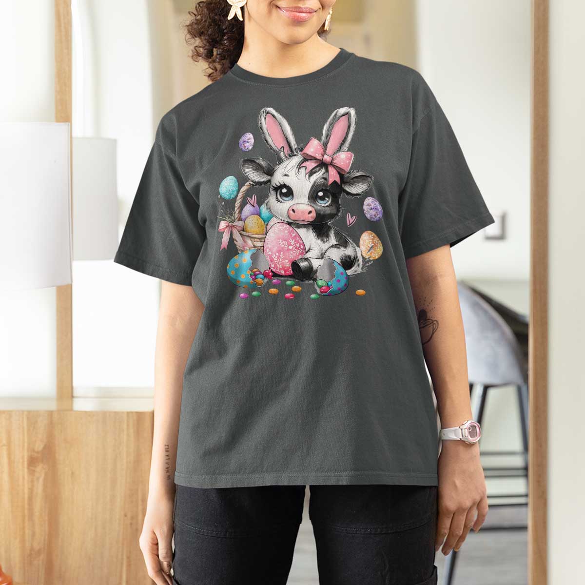 Easter Day Cow T Shirt For Women Cute Cow Bunny Heifer - Wonder Print Shop