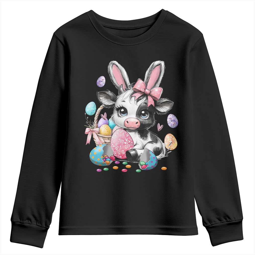 Easter Day Cow Youth Sweatshirt Cute Cow Bunny Heifer - Wonder Print Shop
