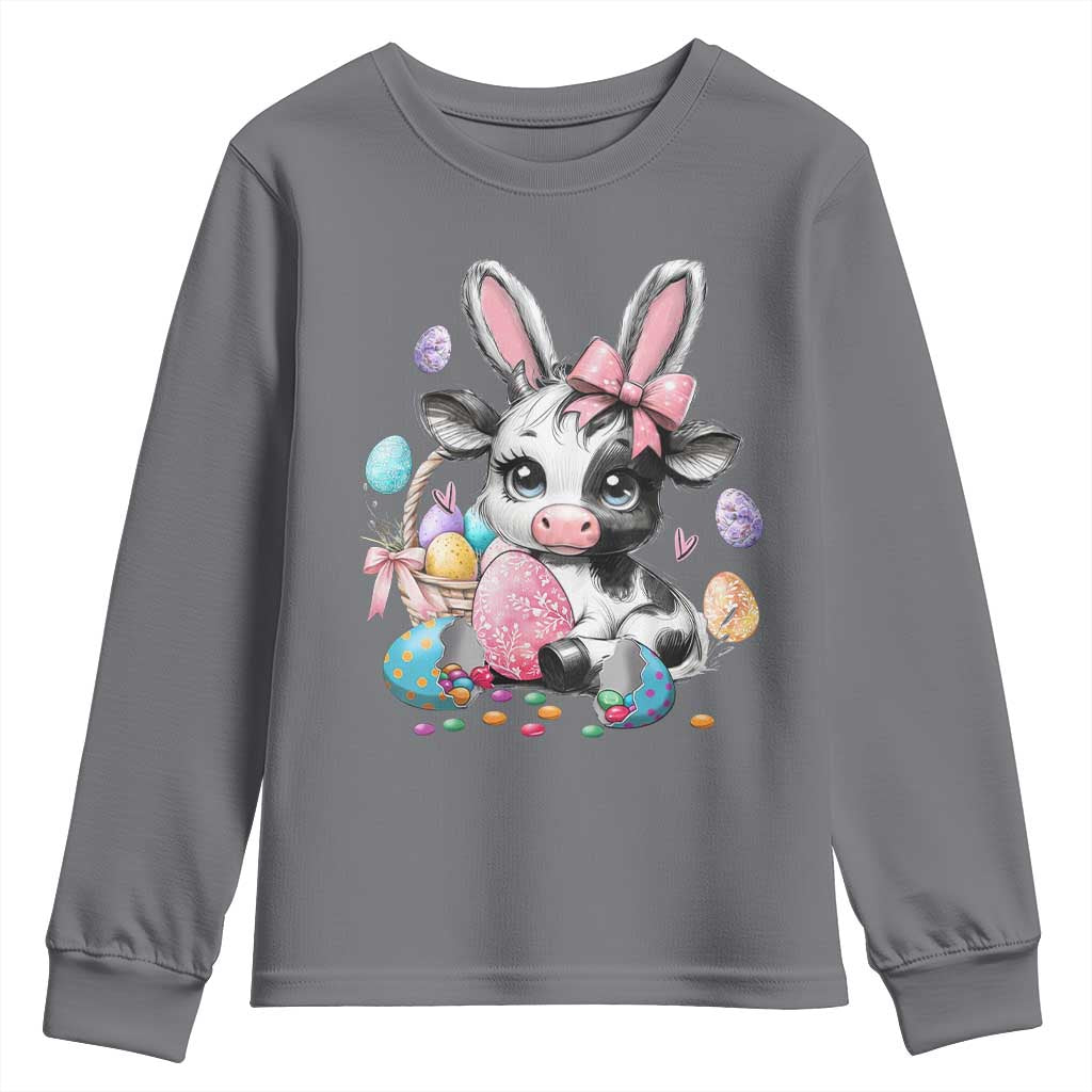 Easter Day Cow Youth Sweatshirt Cute Cow Bunny Heifer - Wonder Print Shop