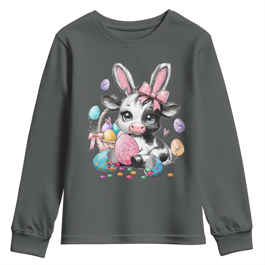 Easter Day Cow Youth Sweatshirt Cute Cow Bunny Heifer - Wonder Print Shop