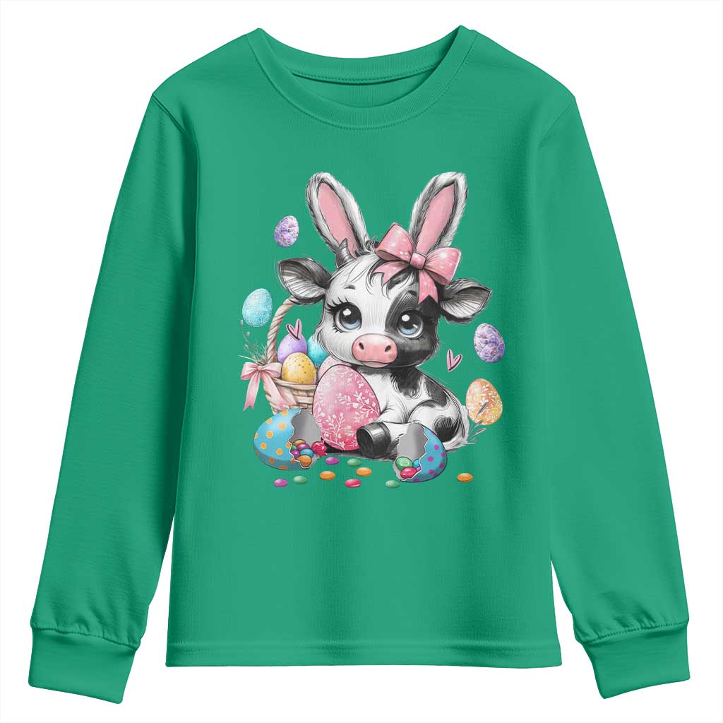 Easter Day Cow Youth Sweatshirt Cute Cow Bunny Heifer - Wonder Print Shop