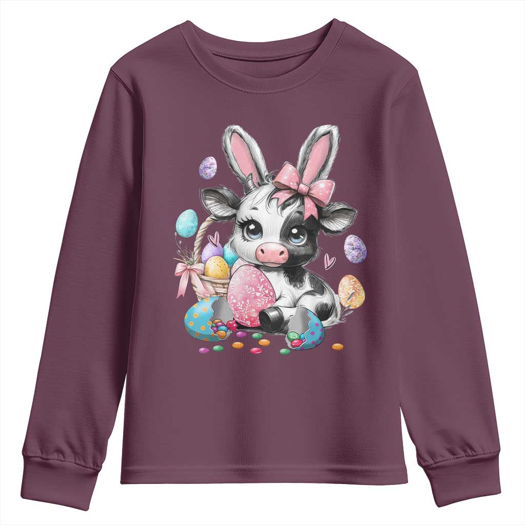 Easter Day Cow Youth Sweatshirt Cute Cow Bunny Heifer - Wonder Print Shop