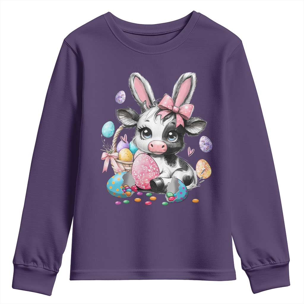 Easter Day Cow Youth Sweatshirt Cute Cow Bunny Heifer - Wonder Print Shop
