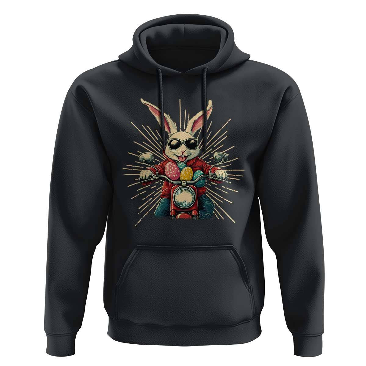 Biker Bunny Hoodie Retro Easter Day Rabbit Ride Motorcycles Motorbike - Wonder Print Shop