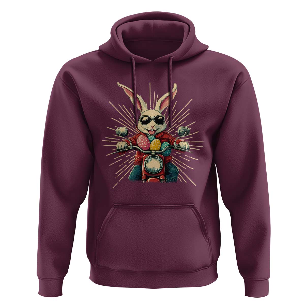 Biker Bunny Hoodie Retro Easter Day Rabbit Ride Motorcycles Motorbike - Wonder Print Shop