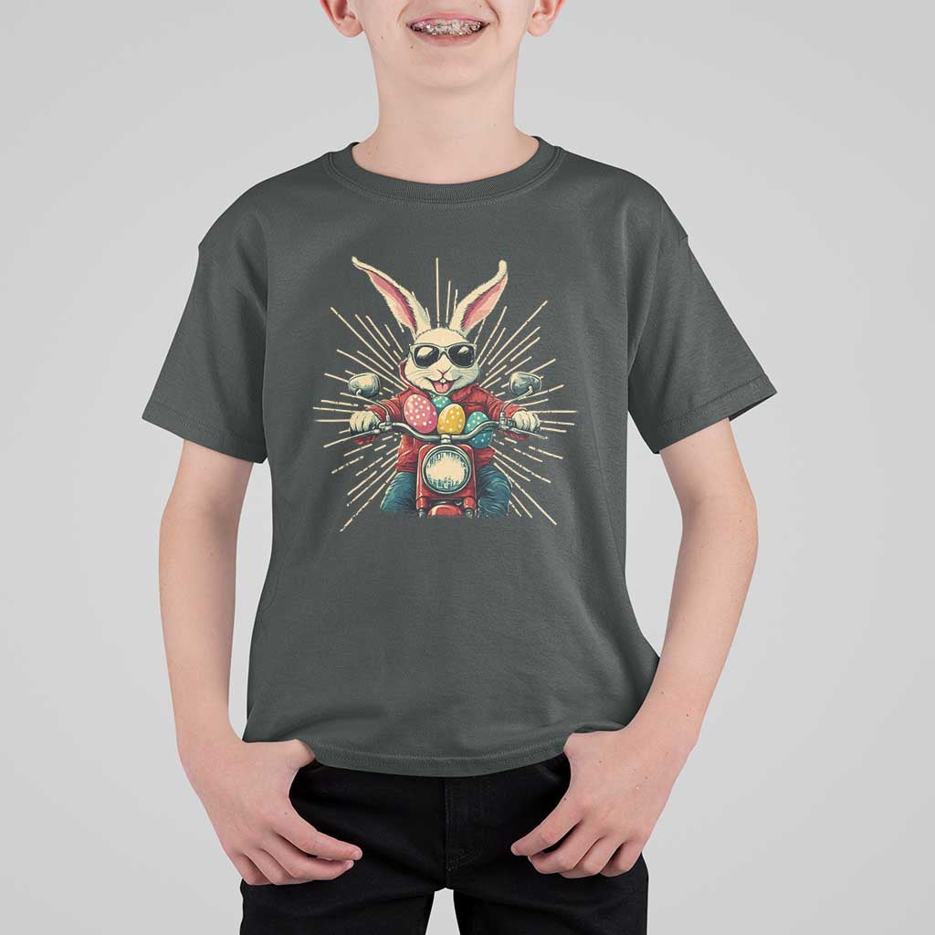 Biker Bunny T Shirt For Kid Retro Easter Day Rabbit Ride Motorcycles Motorbike - Wonder Print Shop