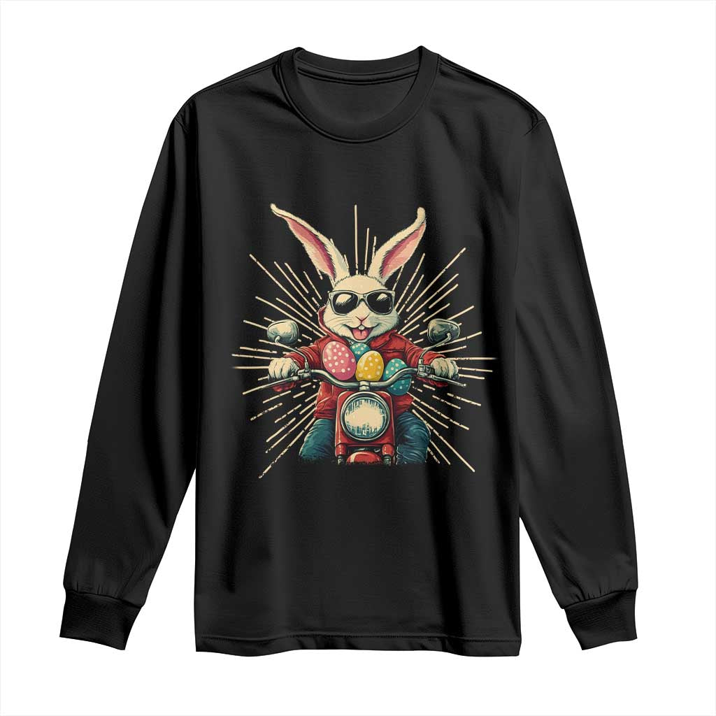 Biker Bunny Long Sleeve Shirt Retro Easter Day Rabbit Ride Motorcycles Motorbike - Wonder Print Shop
