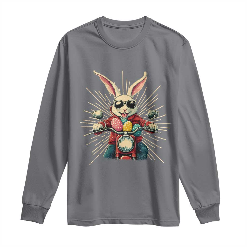 Biker Bunny Long Sleeve Shirt Retro Easter Day Rabbit Ride Motorcycles Motorbike - Wonder Print Shop
