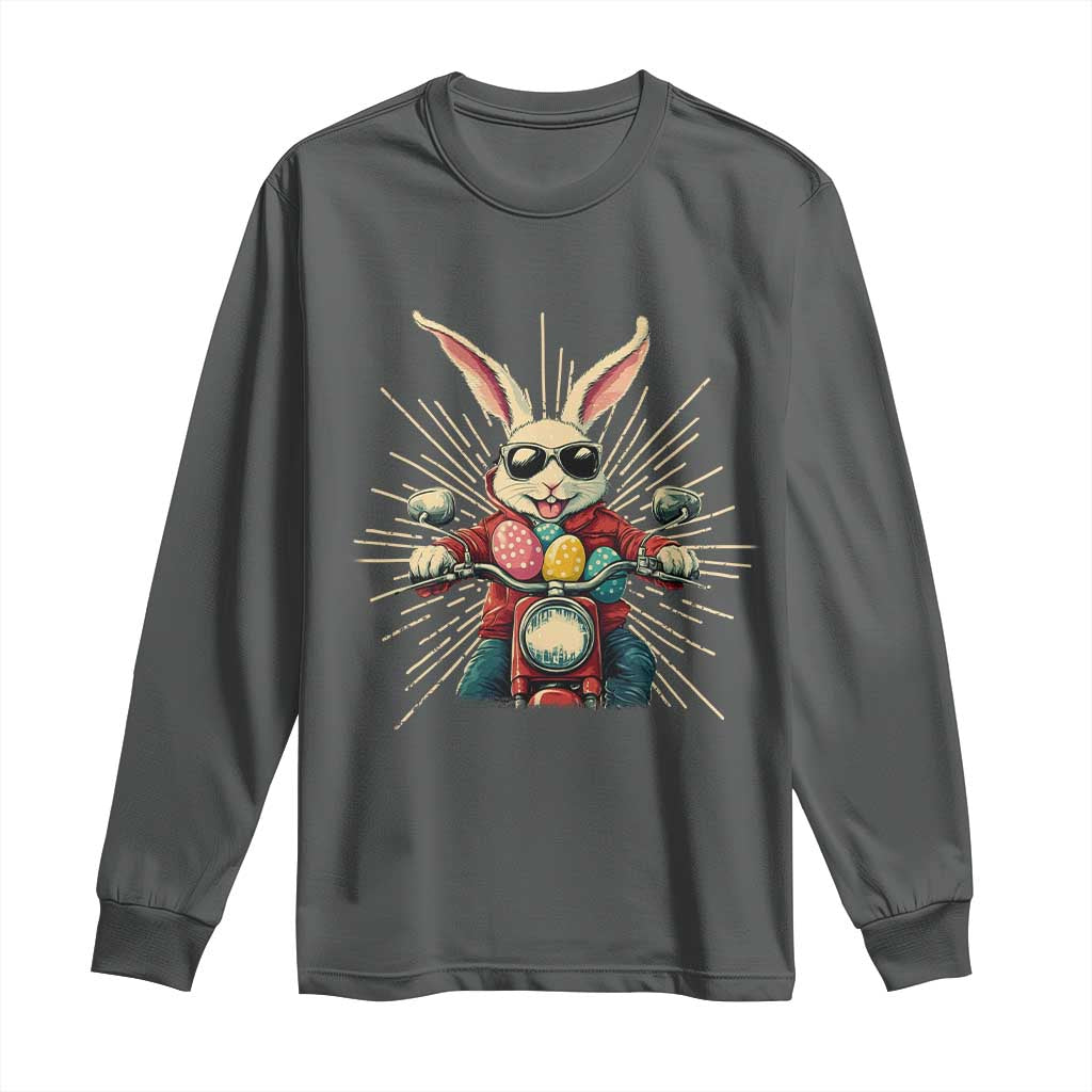 Biker Bunny Long Sleeve Shirt Retro Easter Day Rabbit Ride Motorcycles Motorbike - Wonder Print Shop