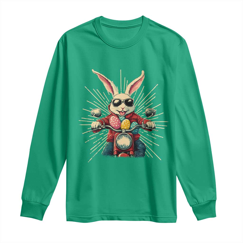 Biker Bunny Long Sleeve Shirt Retro Easter Day Rabbit Ride Motorcycles Motorbike - Wonder Print Shop
