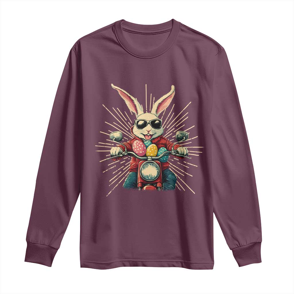 Biker Bunny Long Sleeve Shirt Retro Easter Day Rabbit Ride Motorcycles Motorbike - Wonder Print Shop