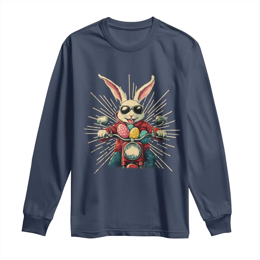 Biker Bunny Long Sleeve Shirt Retro Easter Day Rabbit Ride Motorcycles Motorbike - Wonder Print Shop