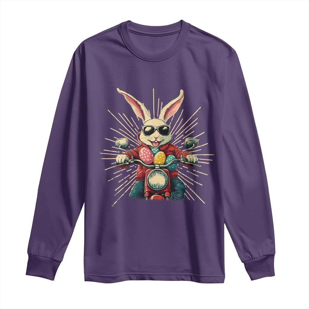 Biker Bunny Long Sleeve Shirt Retro Easter Day Rabbit Ride Motorcycles Motorbike - Wonder Print Shop
