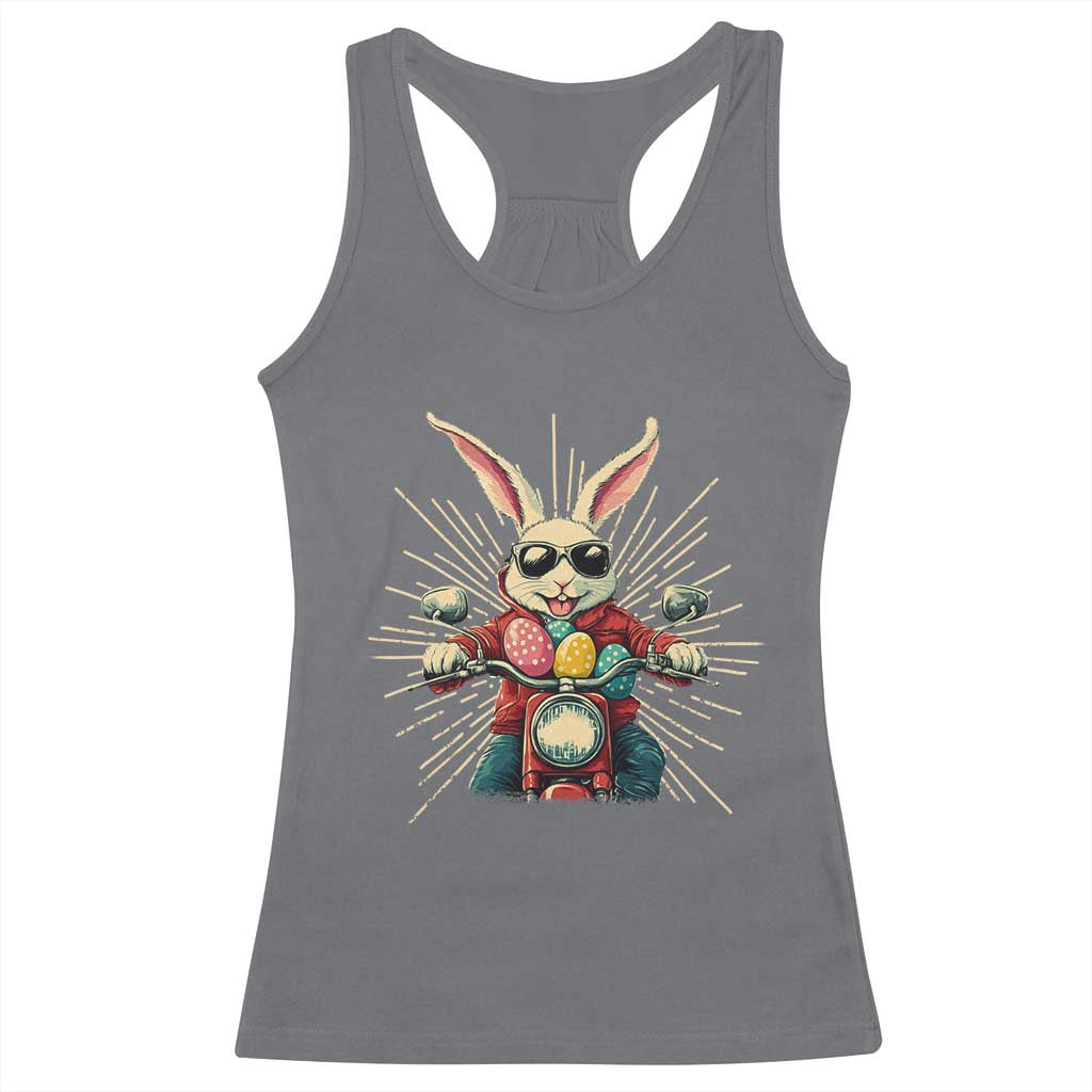 Biker Bunny Racerback Tank Top Retro Easter Day Rabbit Ride Motorcycles Motorbike - Wonder Print Shop