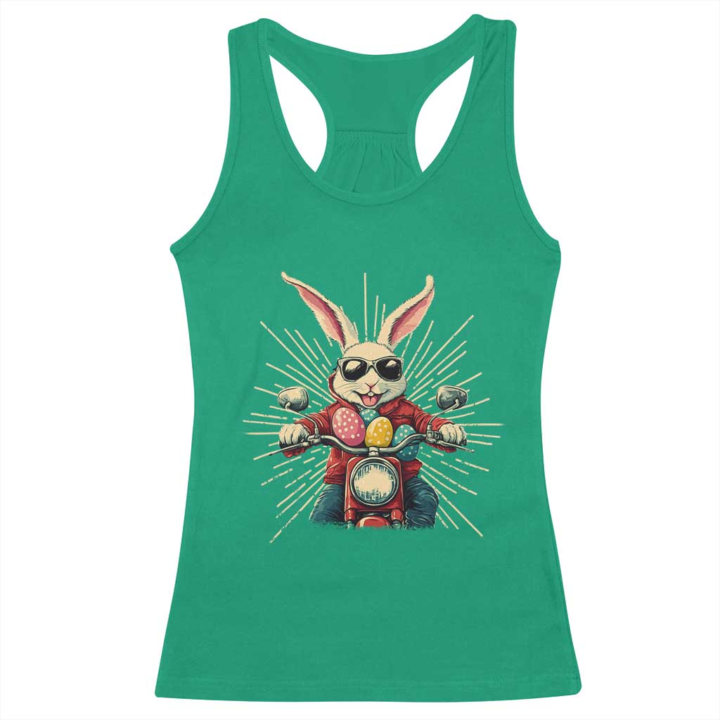 Biker Bunny Racerback Tank Top Retro Easter Day Rabbit Ride Motorcycles Motorbike - Wonder Print Shop