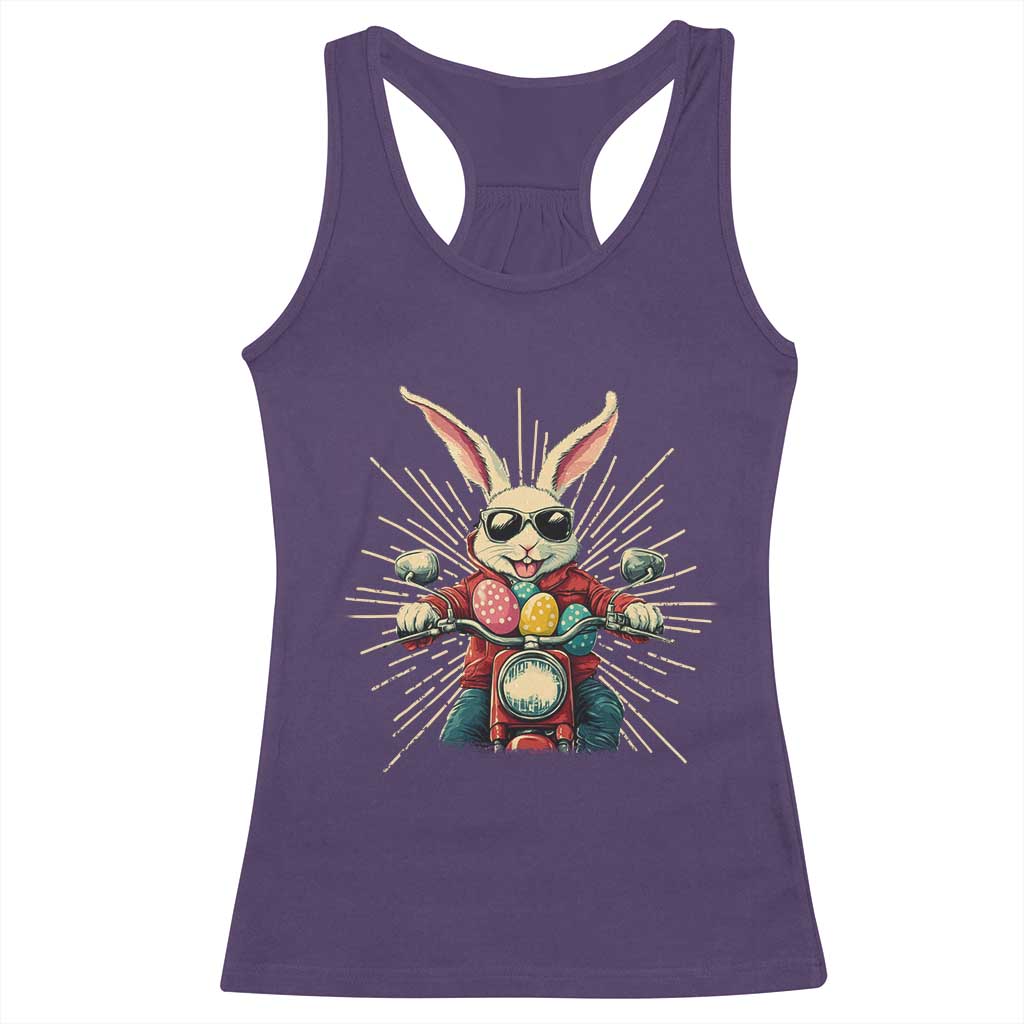 Biker Bunny Racerback Tank Top Retro Easter Day Rabbit Ride Motorcycles Motorbike - Wonder Print Shop